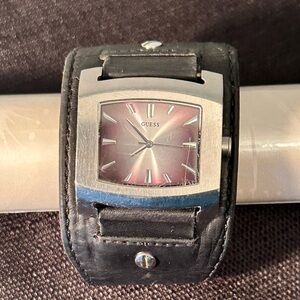 Vintage Guess Watch Y2K Grunge Large Case Black Wide Leather Bund Band Unisex